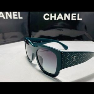 CHANEL Sunglasses Dark Green w/Rhinestones